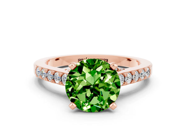 Rose gold Round Cut Peridot Solitaire Ring with Crossover Gallery and Round  Pavé Band
