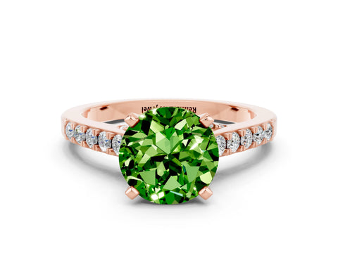 Rose gold Round Cut Diamond Solitaire Ring with Pavé Band and Prong Setting
