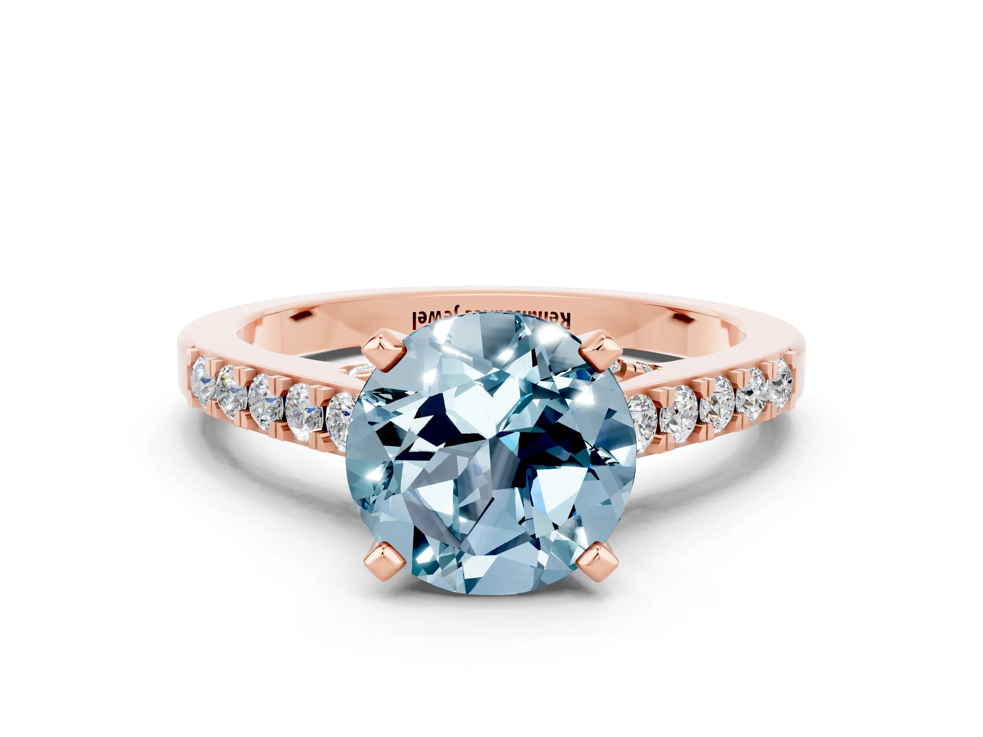 Rose gold Round Cut Diamond Solitaire Ring with Pavé Band and Prong Setting