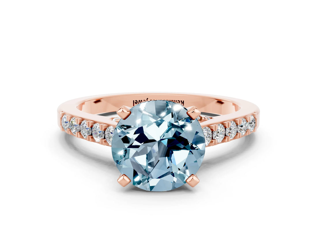 Rose gold Round Cut Diamond Solitaire Ring with Pavé Band and Prong Setting