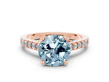 Rose gold Round Cut Diamond Solitaire Ring with Pavé Band and Prong Setting