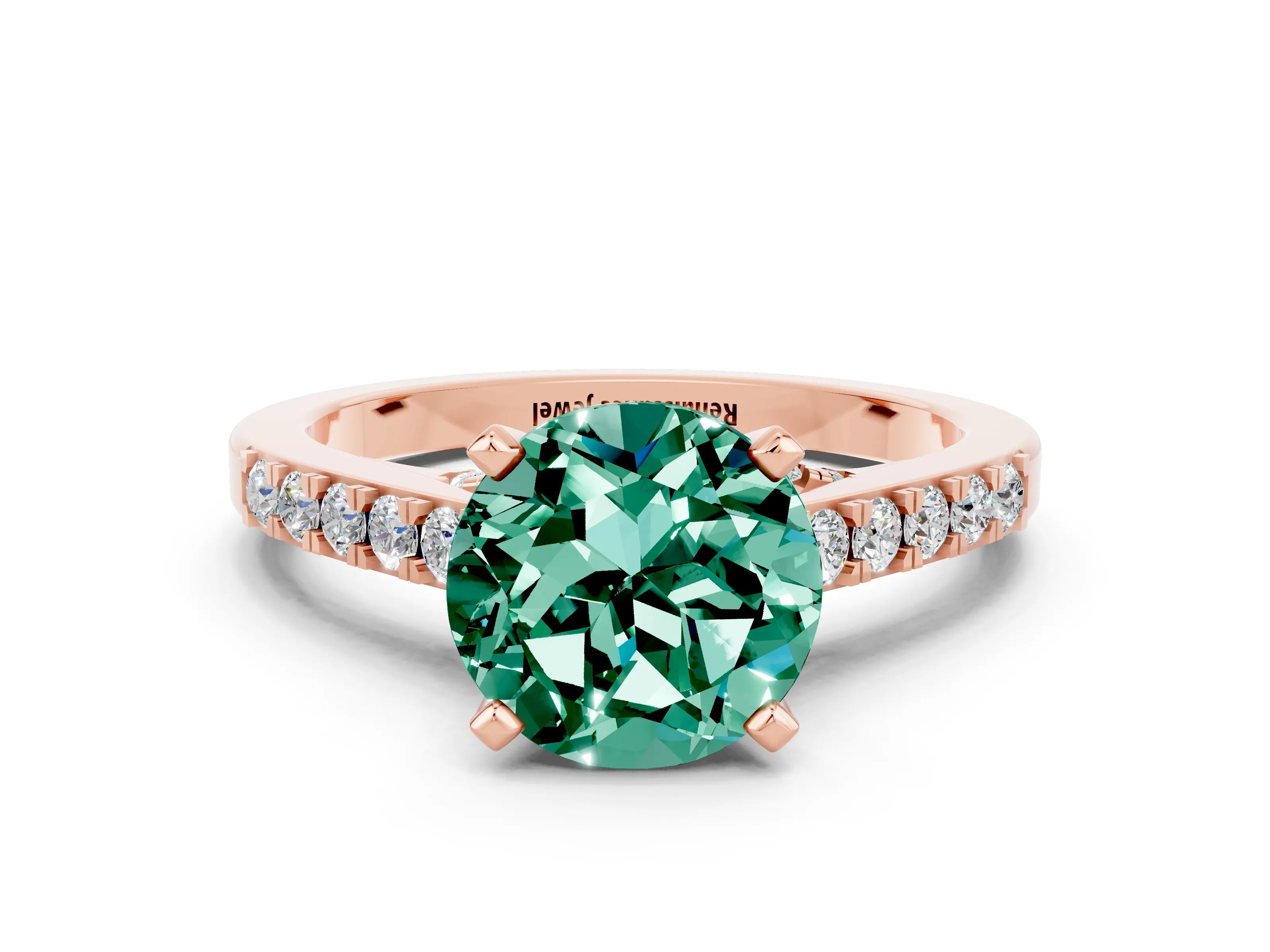 Rose gold Round Cut Diamond Solitaire Ring with Pavé Band and Prong Setting