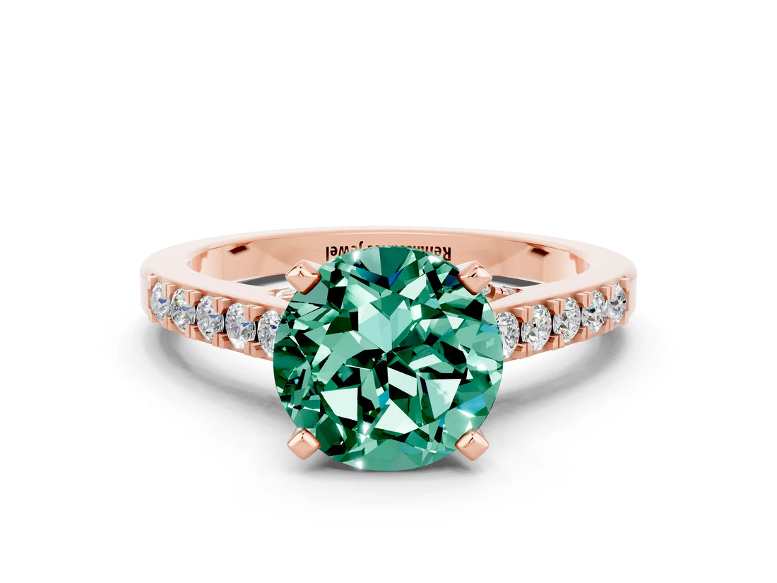 Rose gold Round Cut Diamond Solitaire Ring with Pavé Band and Prong Setting