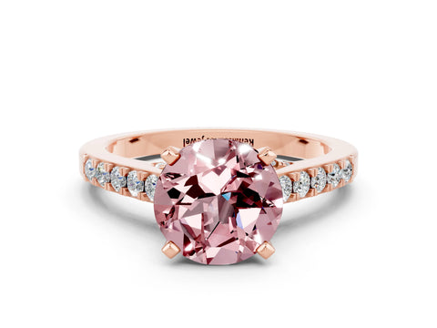 Rose gold Round Cut Diamond Solitaire Ring with Pavé Band and Prong Setting