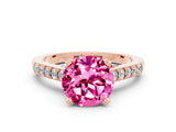 Rose gold Round Cut Diamond Solitaire Ring with Pavé Band and Prong Setting