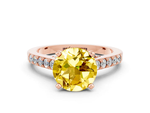 Rose gold Round Cut Diamond Solitaire Ring with Pavé Band and Prong Setting
