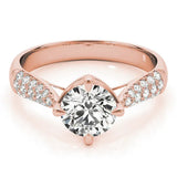 Rose gold Round Cut Diamond Solitaire Ring with Pavé-Set Shoulders and Four-Prong Setting 1
