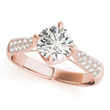 Rose gold Round Cut Diamond Solitaire Ring with Pavé-Set Shoulders and Four-Prong Setting