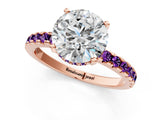 Rose gold Round Cut Diamond Solitaire Ring with Round with Amethyst side stone Pavé Band and Four-Prong Setting_37