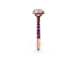 Rose gold Round Cut Diamond Solitaire Ring with Round with Amethyst side stone Pavé Band and Four-Prong Setting_38