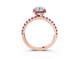 Rose gold Round Cut Diamond Solitaire Ring with Round with Amethyst side stone Pavé Band and Four-Prong Setting_39