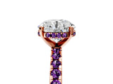 Rose gold Round Cut Diamond Solitaire Ring with Round with Amethyst side stone Pavé Band and Four-Prong Setting_41