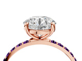 Rose gold Round Cut Diamond Solitaire Ring with Round with Amethyst side stone Pavé Band and Prong Setting_16