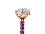 Rose gold Round Cut Diamond Solitaire Ring with Round with Amethyst side stone Pavé Band and Prong Setting_17