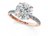 Rose gold Round Cut Diamond Solitaire Ring with Round with Aquamarine side stone Pavé Band and Prong Setting_25