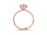 Rose gold Round Cut Diamond Solitaire Ring with Round with Aquamarine side stone Pavé Band and Prong Setting_27