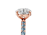 Rose gold Round Cut Diamond Solitaire Ring with Round with Aquamarine side stone Pavé Band and Prong Setting_29