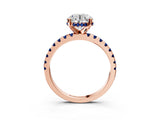 Rose gold Round Cut Diamond Solitaire Ring with Round with Blue Sapphire side stone Pavé Band and Four-Prong Setting_39