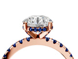 Rose gold Round Cut Diamond Solitaire Ring with Round with Blue Sapphire side stone Pavé Band and Four-Prong Setting_40