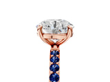 Rose gold Round Cut Diamond Solitaire Ring with Round with Blue Sapphire side stone Pavé Band and Prong Setting_17