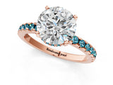 Rose gold Round Cut Diamond Solitaire Ring with Round with Blue Topaz side stone Pavé Band and Four-Prong Setting_37