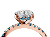 Rose gold Round Cut Diamond Solitaire Ring with Round with Blue Topaz side stone Pavé Band and Four-Prong Setting_40