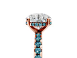 Rose gold Round Cut Diamond Solitaire Ring with Round with Blue Topaz side stone Pavé Band and Four-Prong Setting_41