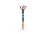Rose gold Round Cut Diamond Solitaire Ring with Round with Blue Topaz side stone Pavé Band and Prong Setting_14