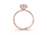 Rose gold Round Cut Diamond Solitaire Ring with Round with Blue Topaz side stone Pavé Band and Prong Setting_15