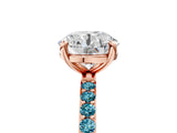 Rose gold Round Cut Diamond Solitaire Ring with Round with Blue Topaz side stone Pavé Band and Prong Setting_17
