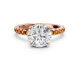 Rose gold Round Cut Diamond Solitaire Ring with Round with Citrine side stone Pavé Band and Four-Prong Setting_36