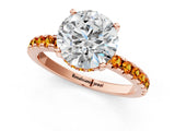 Rose gold Round Cut Diamond Solitaire Ring with Round with Citrine side stone Pavé Band and Four-Prong Setting_37