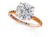 Rose gold Round Cut Diamond Solitaire Ring with Round with Citrine side stone Pavé Band and Prong Setting_13