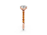 Rose gold Round Cut Diamond Solitaire Ring with Round with Citrine side stone Pavé Band and Prong Setting_14
