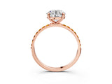 Rose gold Round Cut Diamond Solitaire Ring with Round with Citrine side stone Pavé Band and Prong Setting_15