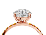 Rose gold Round Cut Diamond Solitaire Ring with Round with Citrine side stone Pavé Band and Prong Setting_16