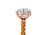 Rose gold Round Cut Diamond Solitaire Ring with Round with Citrine side stone Pavé Band and Prong Setting_17