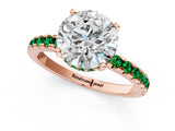 Rose gold Round Cut Diamond Solitaire Ring with Round with Emerald side stone Pavé Band and Four-Prong Setting_37