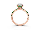 Rose gold Round Cut Diamond Solitaire Ring with Round with Emerald side stone Pavé Band and Four-Prong Setting_39