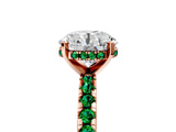 Rose gold Round Cut Diamond Solitaire Ring with Round with Emerald side stone Pavé Band and Four-Prong Setting_41