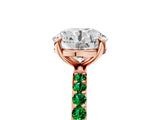 Rose gold Round Cut Diamond Solitaire Ring with Round with Emerald side stone Pavé Band and Prong Setting_29
