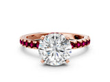 Rose gold Round Cut Diamond Solitaire Ring with Round with Garnet side stone Pavé Band and Four-Prong Setting_36