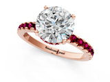 Rose gold Round Cut Diamond Solitaire Ring with Round with Garnet side stone Pavé Band and Four-Prong Setting_37