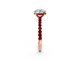 Rose gold Round Cut Diamond Solitaire Ring with Round with Garnet side stone Pavé Band and Four-Prong Setting_38
