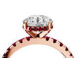 Rose gold Round Cut Diamond Solitaire Ring with Round with Garnet side stone Pavé Band and Four-Prong Setting_40