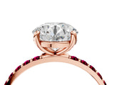 Rose gold Round Cut Diamond Solitaire Ring with Round with Garnet side stone Pavé Band and Prong Setting_28