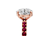 Rose gold Round Cut Diamond Solitaire Ring with Round with Garnet side stone Pavé Band and Prong Setting_29