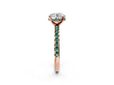 Rose gold Round Cut Diamond Solitaire Ring with Round with Green Sapphire side stone Pavé Band and Four-Prong Setting_38