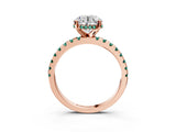 Rose gold Round Cut Diamond Solitaire Ring with Round with Green Sapphire side stone Pavé Band and Four-Prong Setting_39