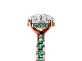 Rose gold Round Cut Diamond Solitaire Ring with Round with Green Sapphire side stone Pavé Band and Four-Prong Setting_41